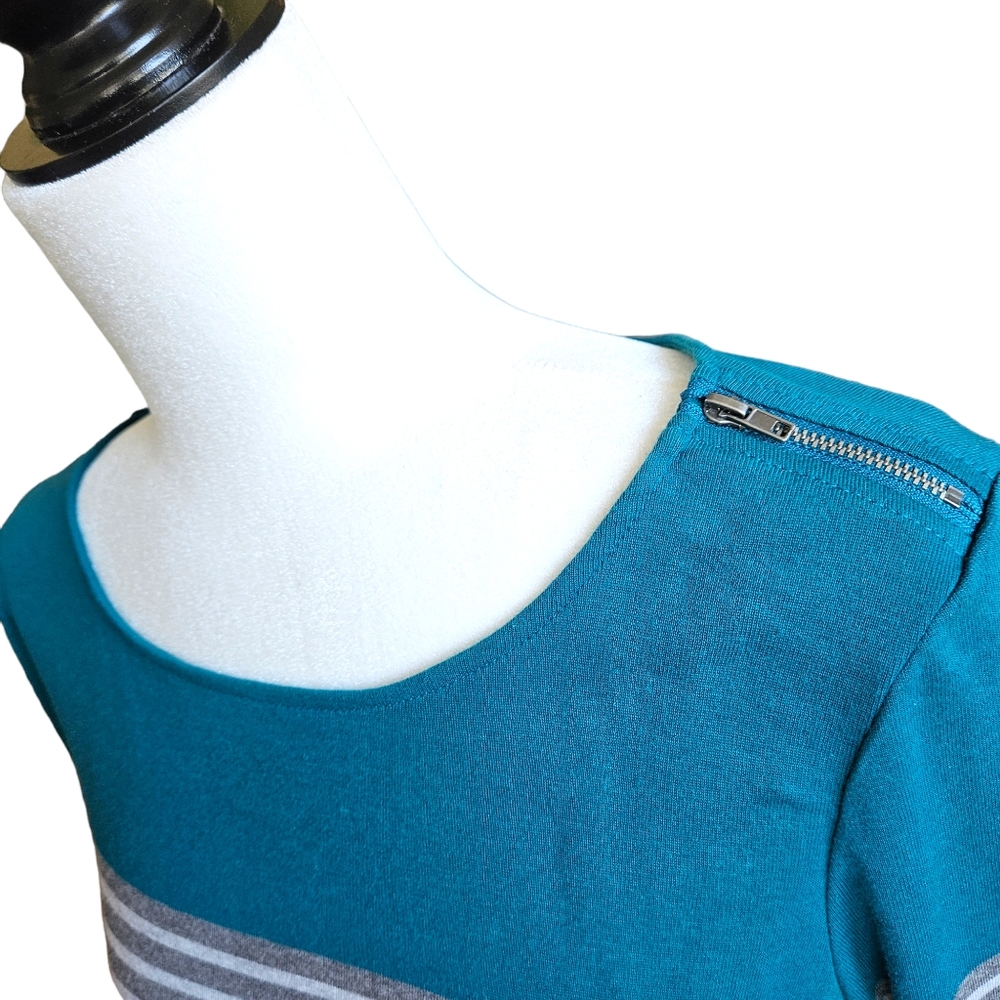 Reitmans stripped top tee sweater cowl neck one-shoulder zip long sleeve L - Picture 10 of 15